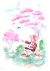 桜の下の少女と仔犬4